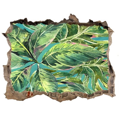Nálepka 3D díra na zeď Tropické listy