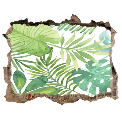 Nálepka 3D díra na zeď Tropické listy