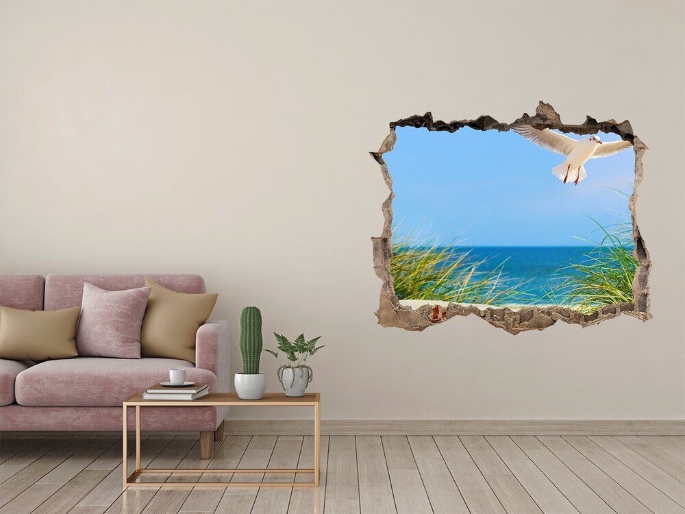 Díra 3D ve zdi nálepka Čajka na pláži