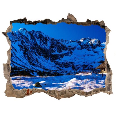 Díra 3D ve zdi nálepka Zimná chata v horách