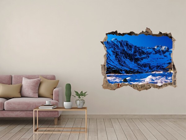 Díra 3D ve zdi nálepka Zimná chata v horách