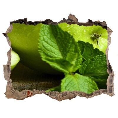 Nálepka 3D díra na zeď Zelené jablko s mätou