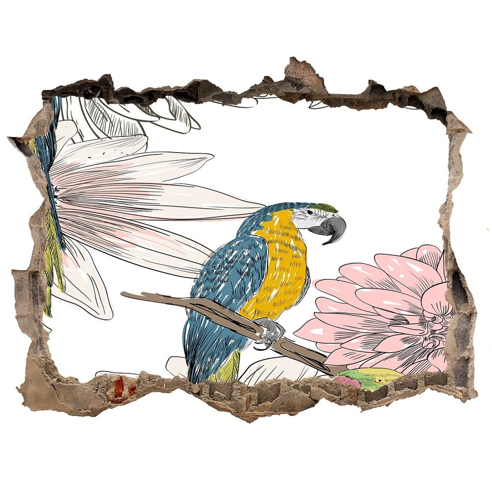 Díra 3D fototapeta nálepka Papagáje a kvety