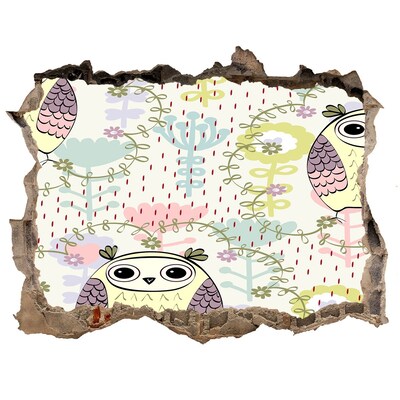 Samolepící nálepka na zeď Diera v stene so sovou a kvetmi