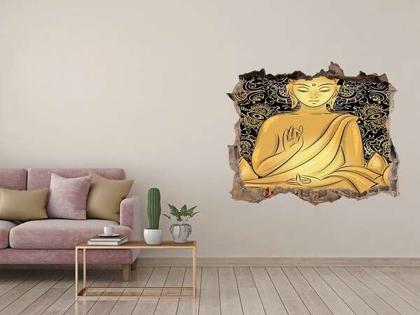 Díra 3D foto tapeta nálepka Zlatý Budha obklopený mandalou