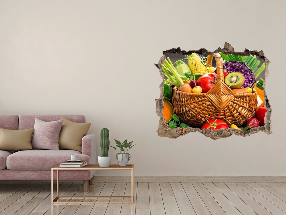 Nálepka 3D díra Košík ovocie zelenina