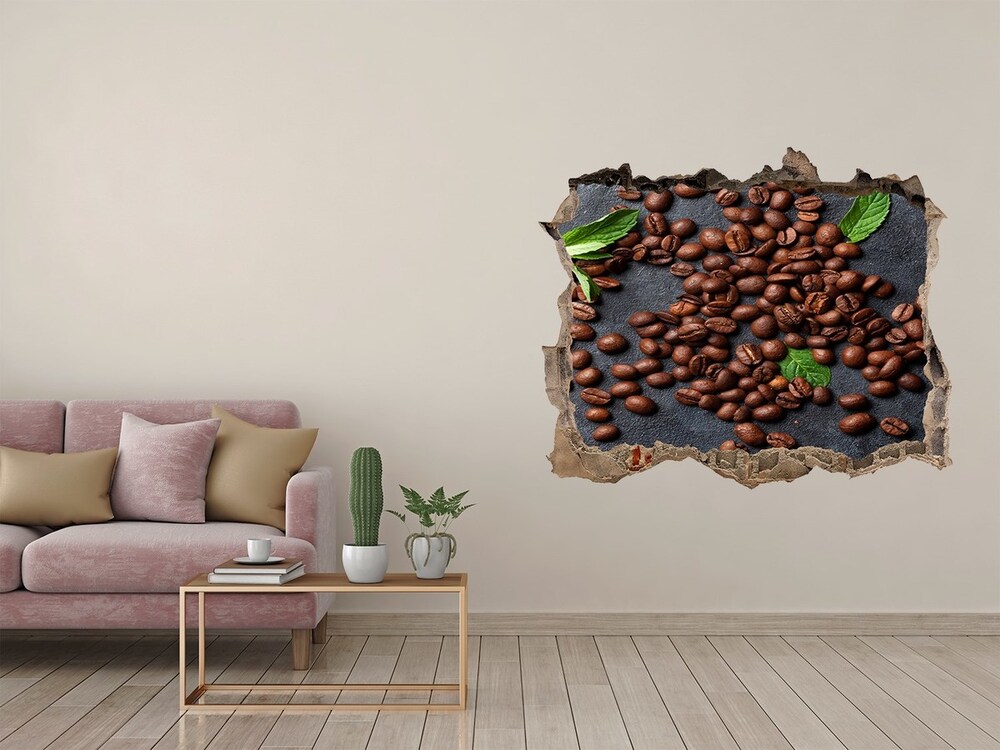 Nálepka 3D díra na zeď Kávové zrná