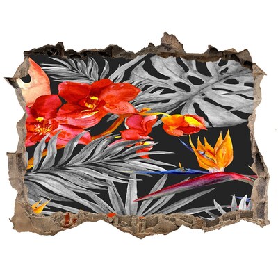 Díra 3D fototapeta nálepka Plameniaky a kvety