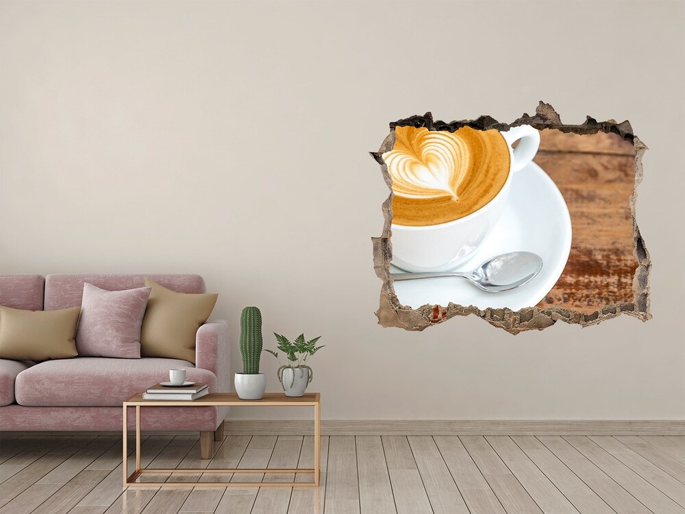 Nálepka 3D díra na zeď Káva v šálke