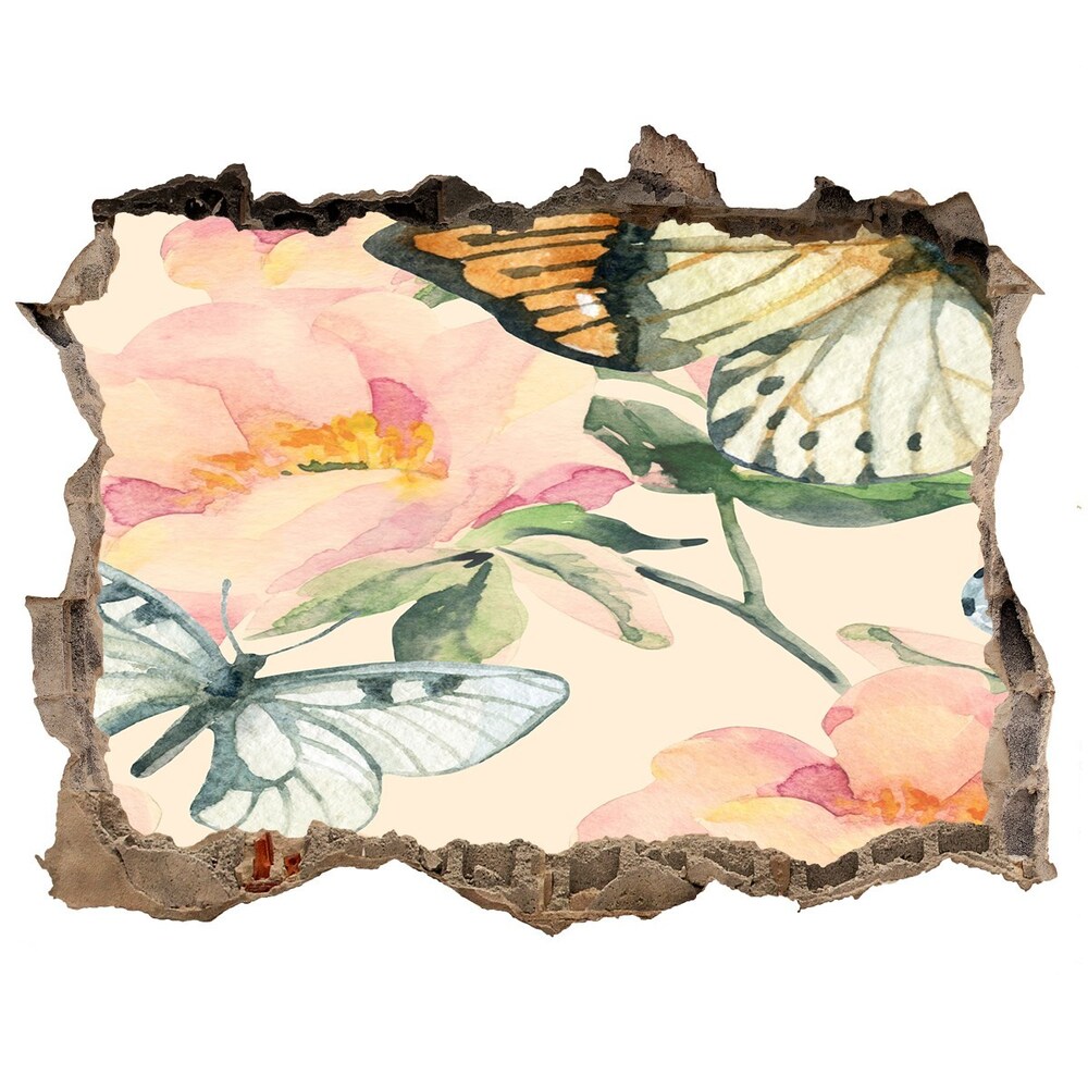 Díra 3D fototapeta nálepka Motýle a kvety