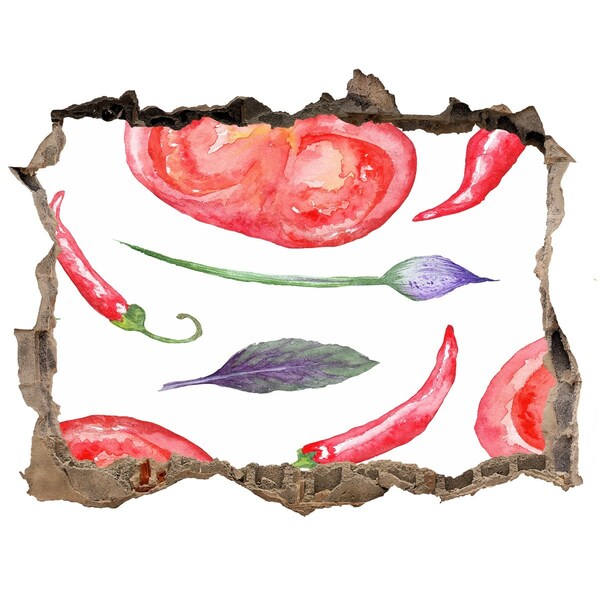 Samolepící nálepka Ovocie a zelenina v diere v stene