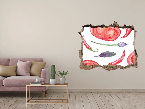 Samolepící nálepka Ovocie a zelenina v diere v stene