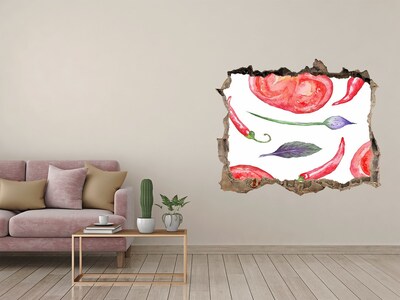 Samolepící nálepka Ovocie a zelenina v diere v stene