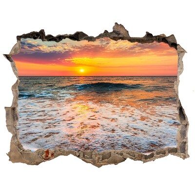 Díra 3D ve zdi nálepka Západ slnka nad morom