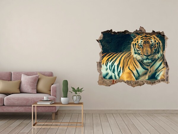 Díra 3D fototapeta nálepka Tiger v diere v stene
