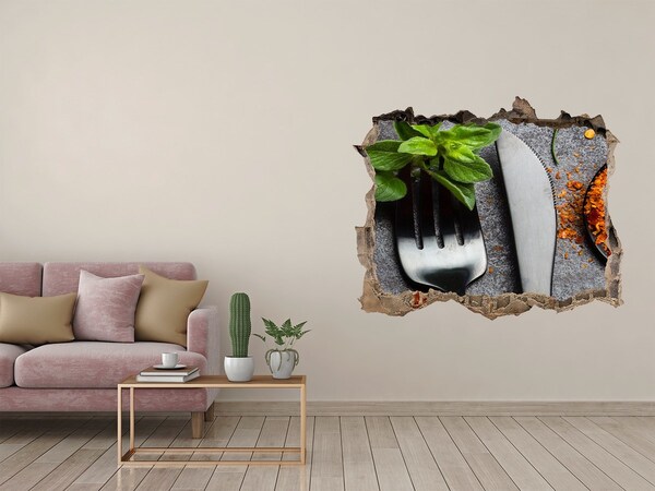 Nálepka 3D díra na zeď Kulinársky svet za stenou