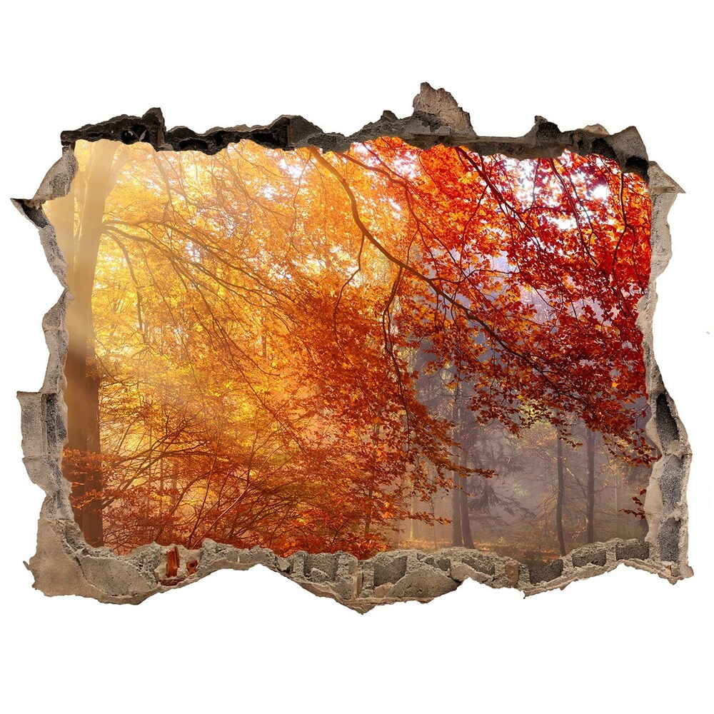 Díra 3D ve zdi nálepka Jesenné les