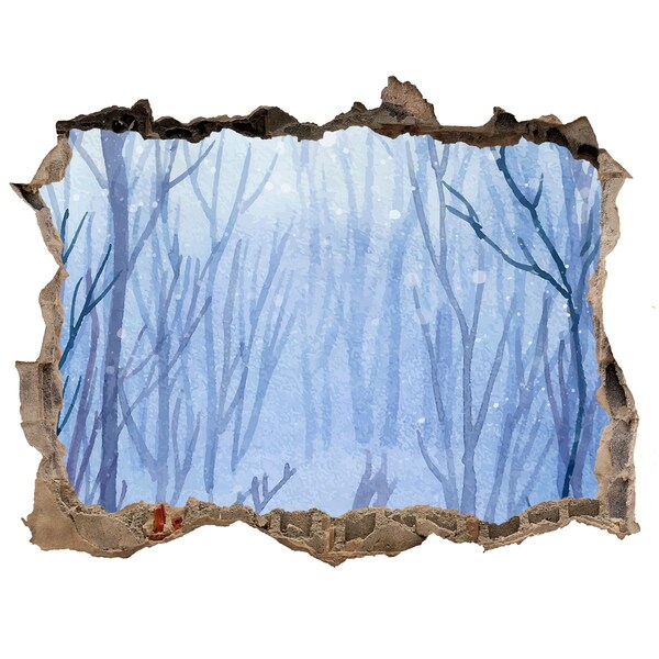 Díra 3D ve zdi nálepka Tehla forest v zime