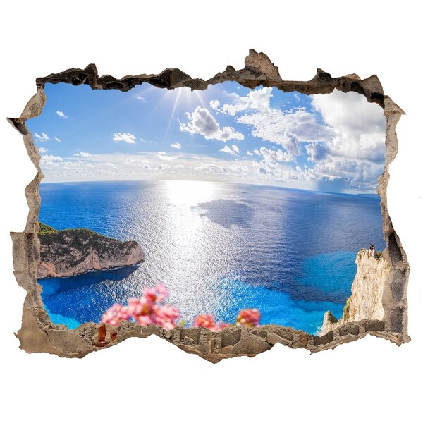 Díra 3D ve zdi nálepka Výhľad z útesu nad morom