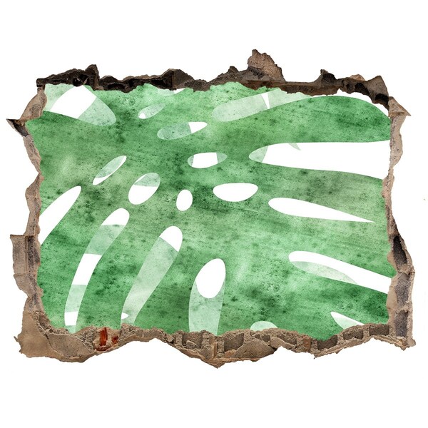 Nálepka 3D díra na zeď beton Zelený list v poškodenej stene