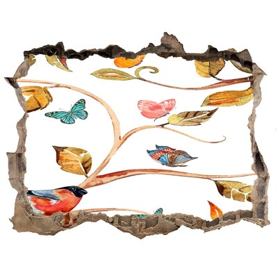 Díra 3D fototapeta nálepka Vtáky a motýle