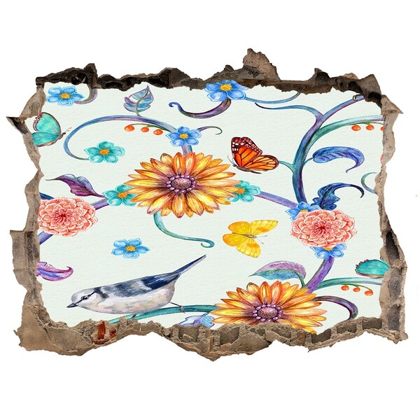 Díra 3D fototapeta nálepka Kvetinový raj za dierou