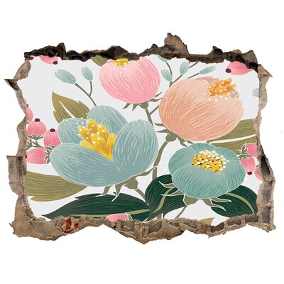 Nálepka 3D díra samolepící Kvetinová nástenná maľba na poškodenej stene