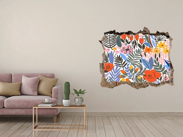 Nálepka 3D díra na zeď Kvetinová nástenná maľba cez dieru v stene