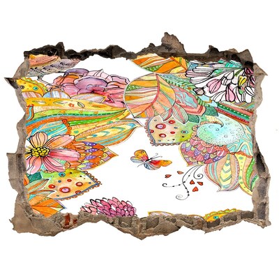 Díra 3D fototapeta nálepka Kvetinový raj za múrmi