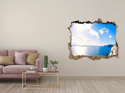 Díra 3D ve zdi nálepka Výhľad na more z Grécka