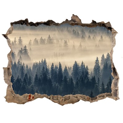 Díra 3D ve zdi nálepka Hmla nad lesom