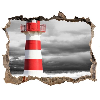 Díra 3D ve zdi nálepka Maják v búrlivom prostredí