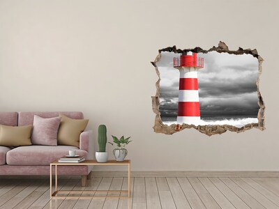 Díra 3D ve zdi nálepka Maják v búrlivom prostredí