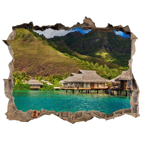 Díra 3D ve zdi nálepka Tropická oáza medzi horami