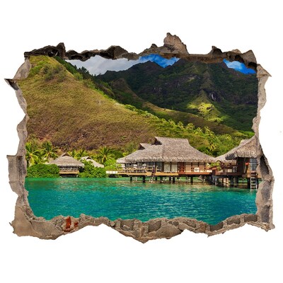 Díra 3D ve zdi nálepka Tropická oáza medzi horami
