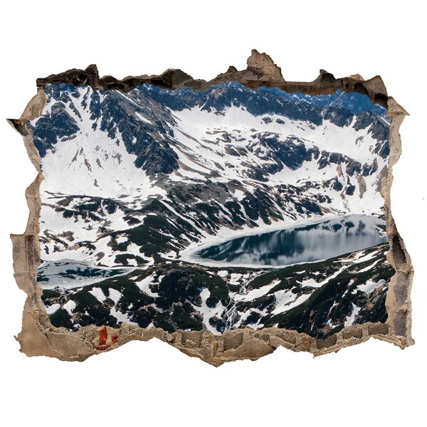 Díra 3D ve zdi nálepka Horské jazero v Alpách