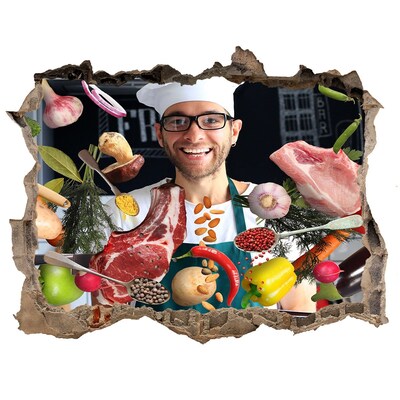 Nálepka 3D díra na zeď Kuchynské šialenstvo