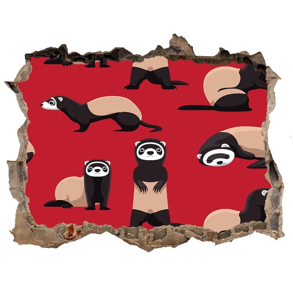 Díra 3D fototapeta nálepka Funky fretky v diere v stene