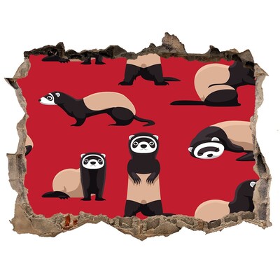 Díra 3D fototapeta nálepka Funky fretky v diere v stene