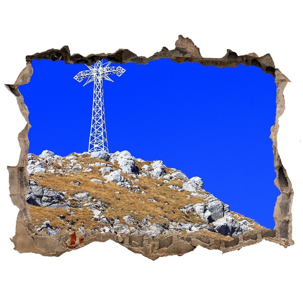 Díra 3D ve zdi nálepka Horská krajina cez dieru v stene