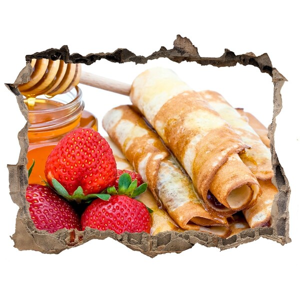 Nálepka 3D díra na zeď Lahodné palacinky s jahodami