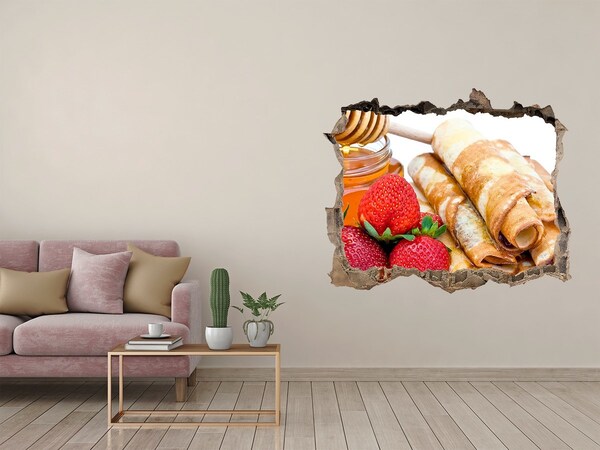 Nálepka 3D díra na zeď Lahodné palacinky s jahodami