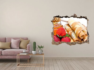 Nálepka 3D díra na zeď Lahodné palacinky s jahodami