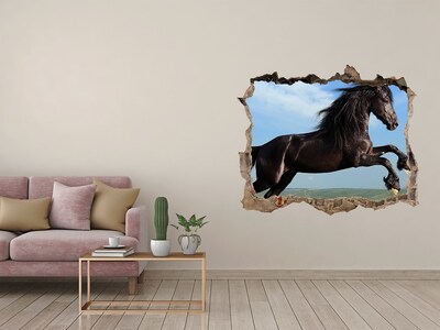 Díra 3D fototapeta na stěnu Čierny kôň na lúke