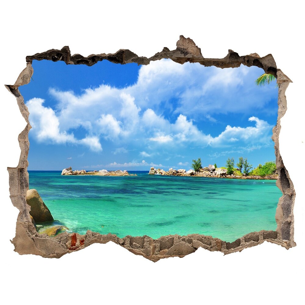 Díra 3D ve zdi nálepka Seychelles beach