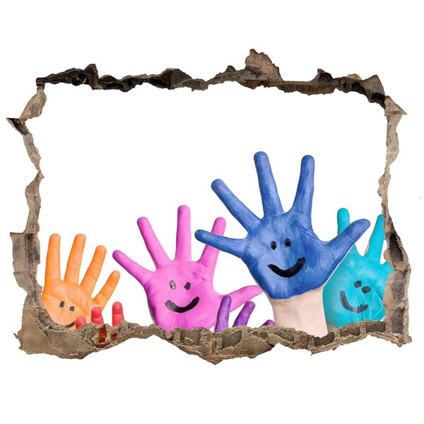 Díra 3D fototapeta nástěnná Radostné ruky na pozadí betónu