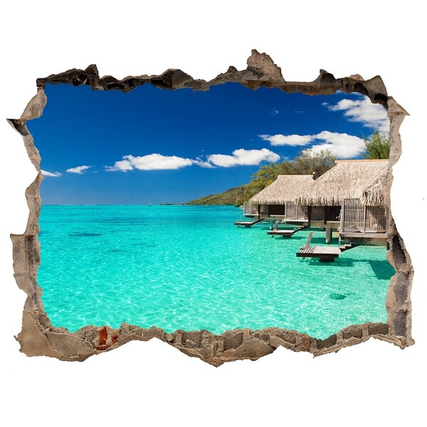 Díra 3D ve zdi nálepka Rajská lagúna medzi bungalovmi