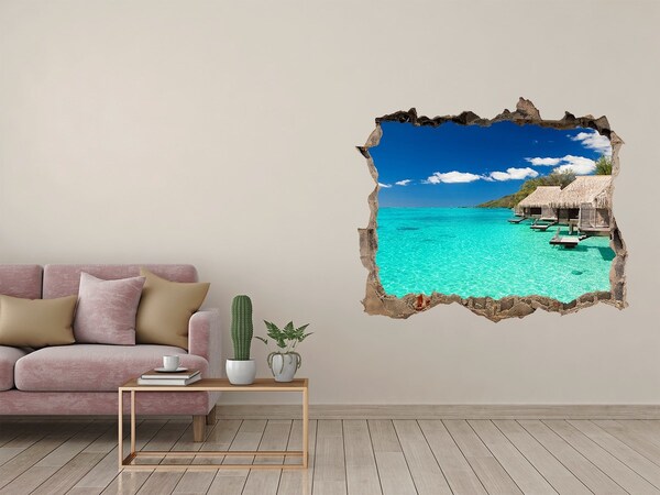 Díra 3D ve zdi nálepka Rajská lagúna medzi bungalovmi