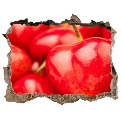 Nálepka 3D díra Šťavnaté čerešne v diere v stene