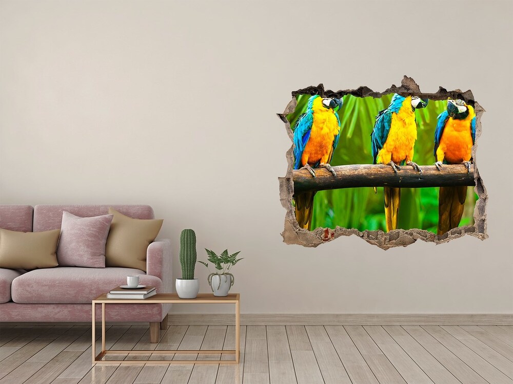 Díra 3D fototapeta na stěnu Papagáje na vetve